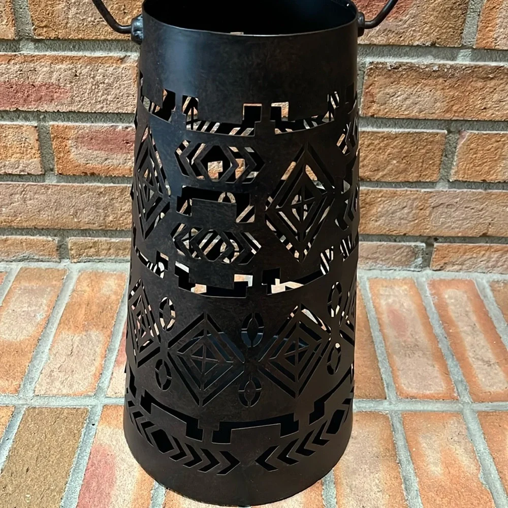 🆕 Ruff Hewn TALL Bronze Cutout Iron Lantern Candle Holder Rustic Indoor/Outdoor